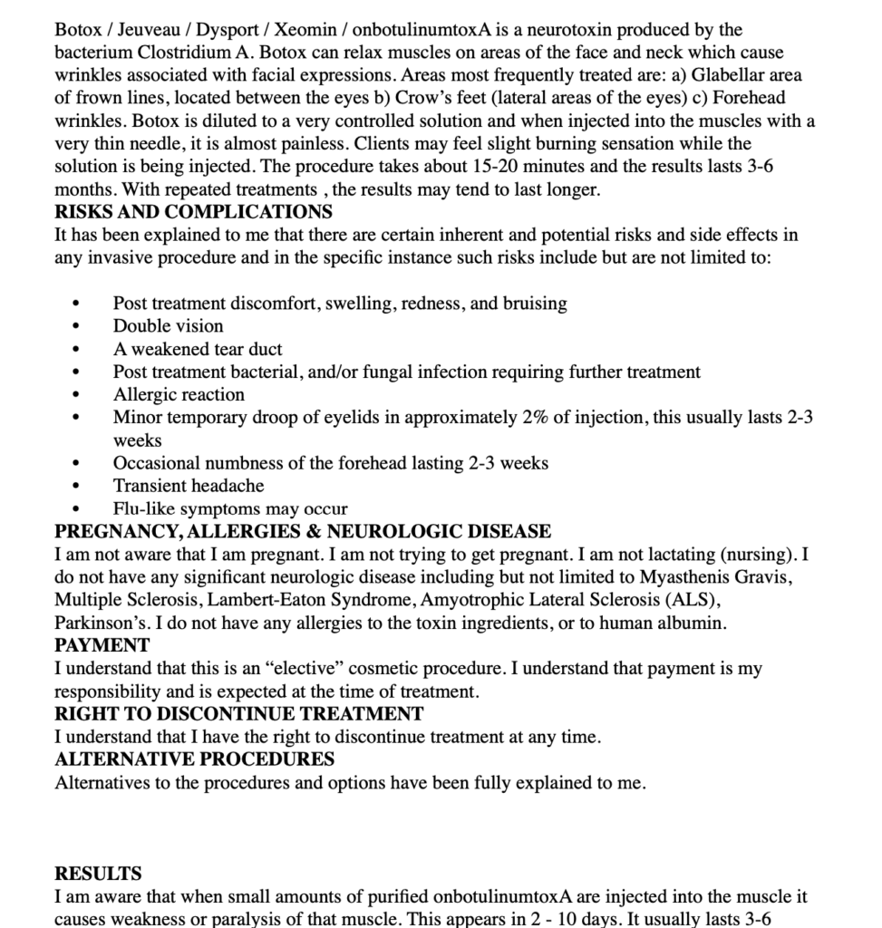 Botox Consent Form - Dental Success Network