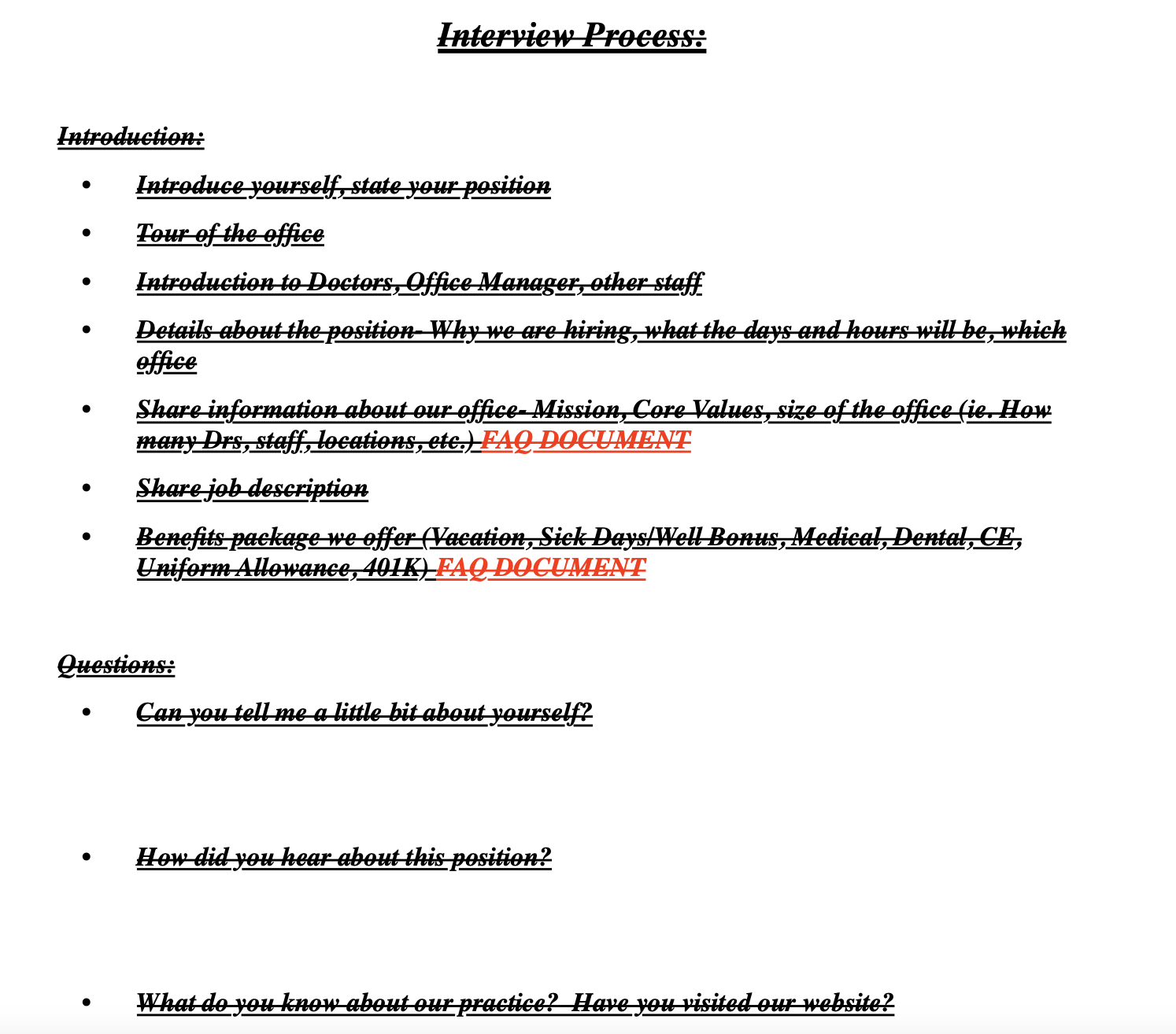 Process Questions for In-Person Interview - Dental Success Network