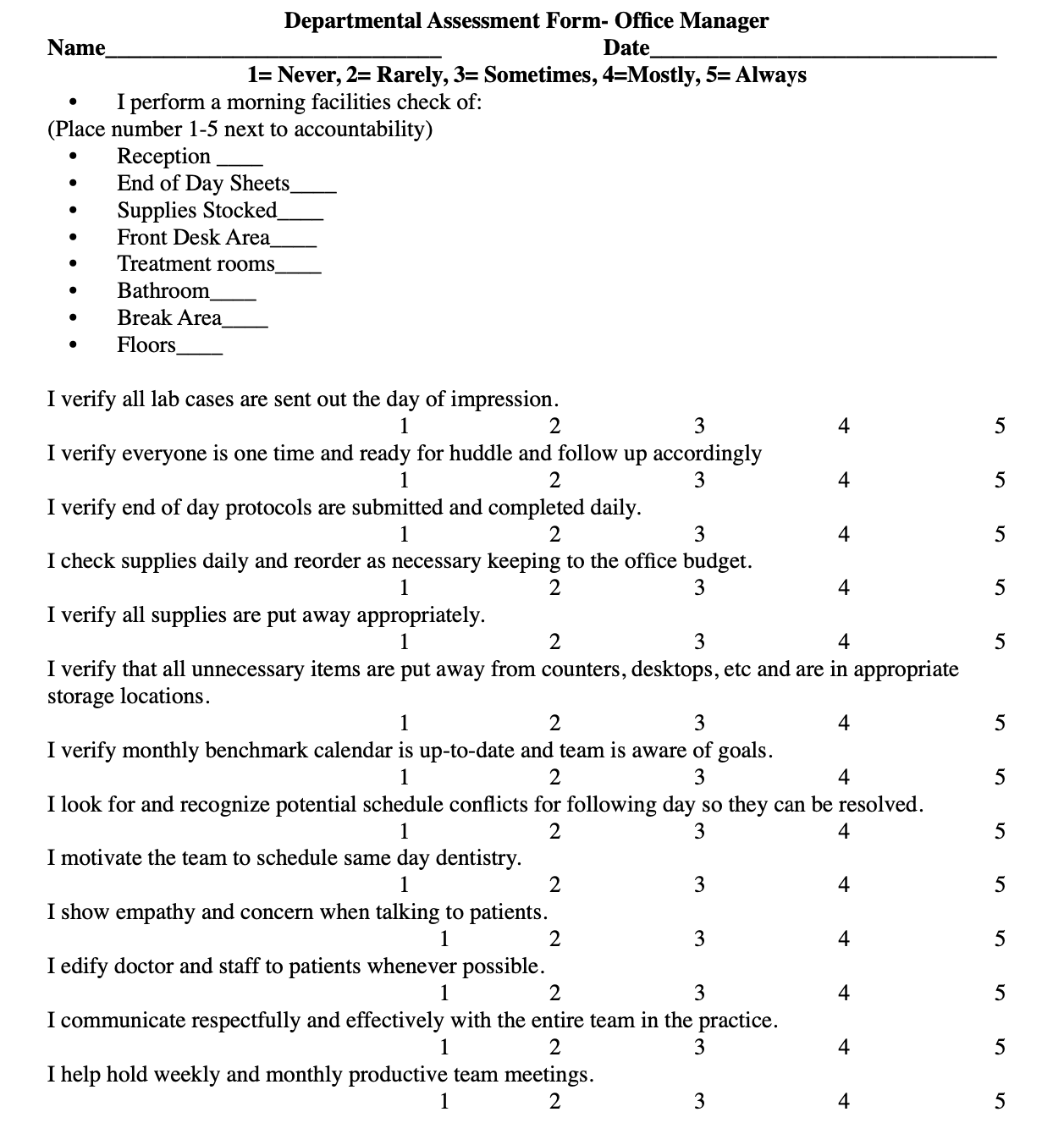 OM Assessment Form - Dental Success Network