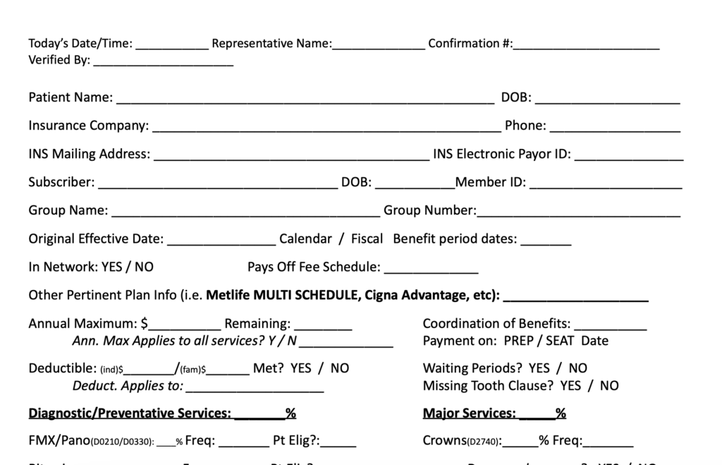 Full Insurance Breakdown Form - Dental Success Network
